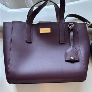 kate spade plum leather satchel with gold hardware